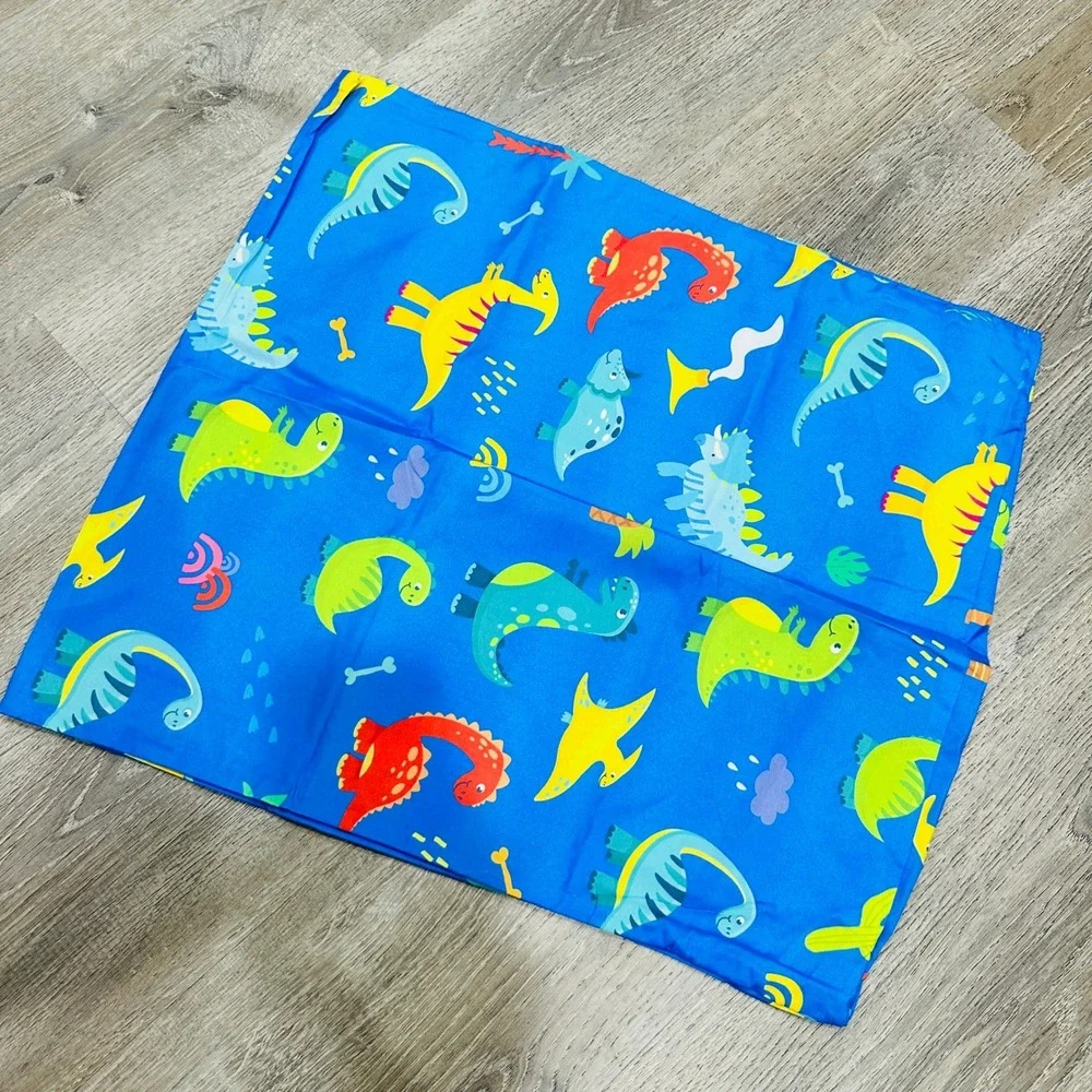 Wildkin Kids 100% Cotton Nap Mat Cover Dinosaur Blue Sewn-in Pillowcase 20x46